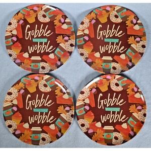 Set of (4) Gobble Til You Wobble Melamine 9" Plates for Fall Thanksgiving